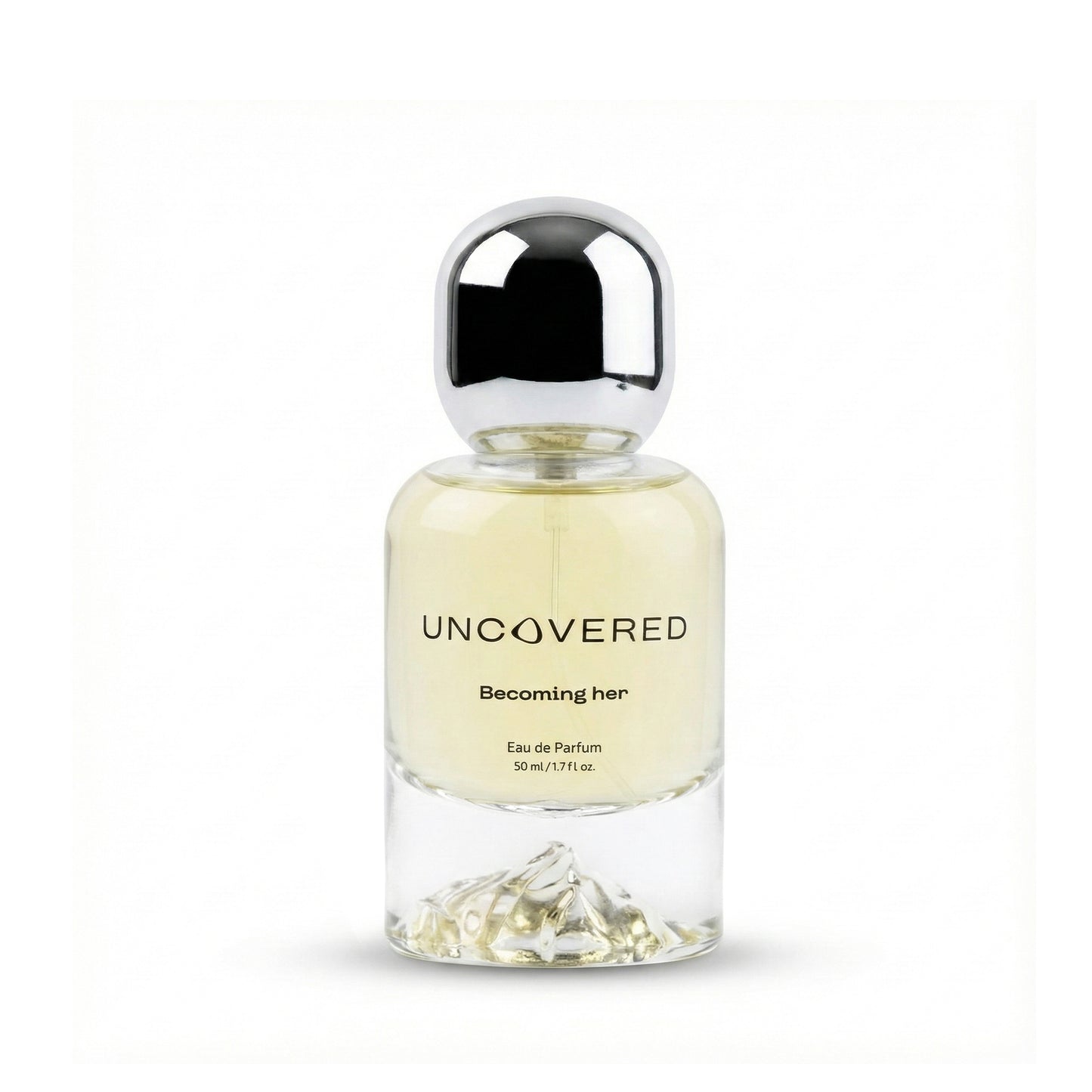 Perfume bottle labeled 'Uncovered' on a white background